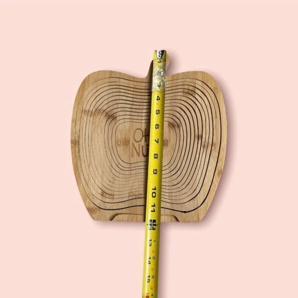 Oh Nuts Apple Bamboo shaped collapsible wooden fruit basket 12x10 new